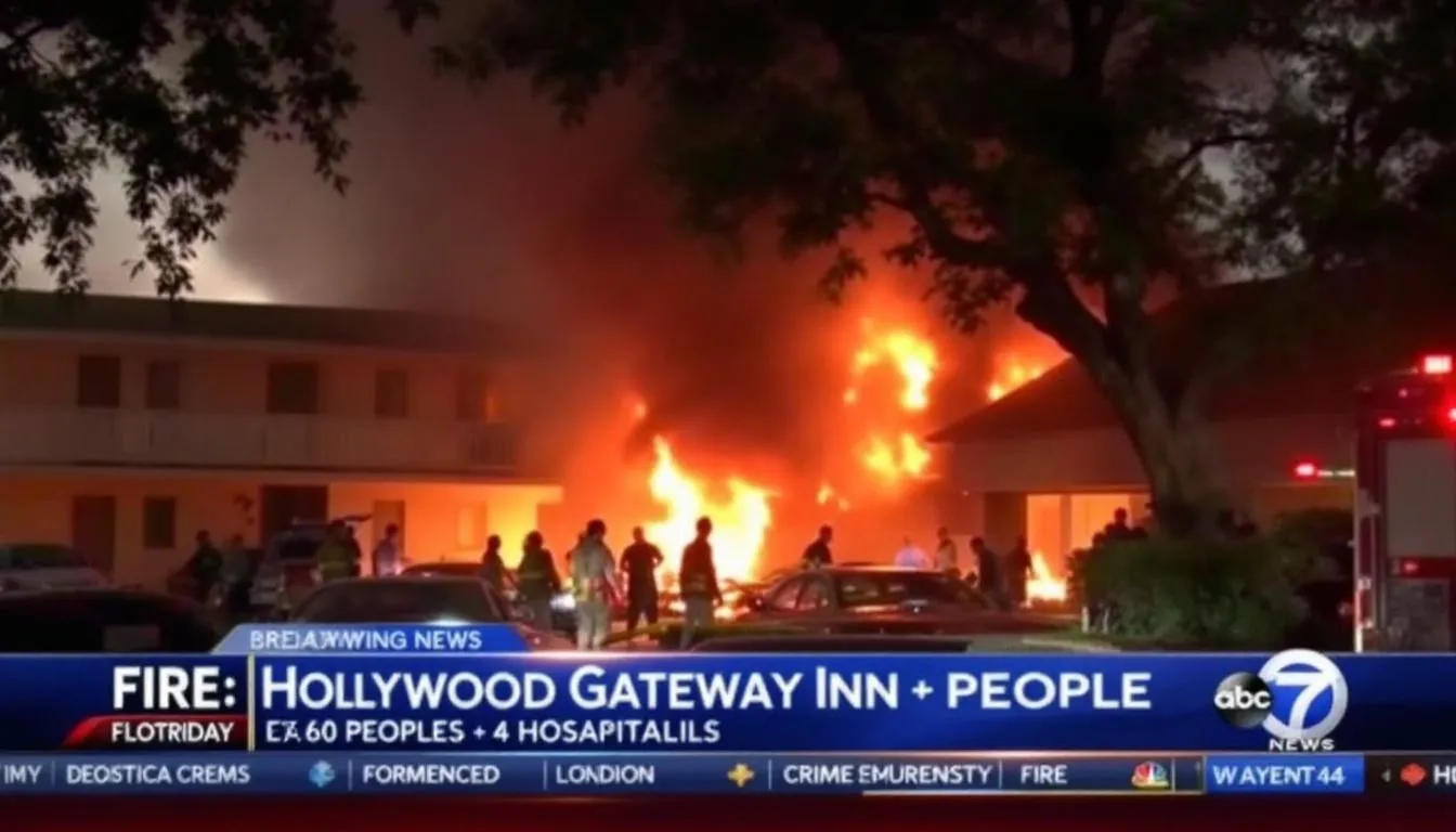 AI-generated illustration for: Fire at Hollywood Gateway Inn evacuates 60 people, 4 hospita